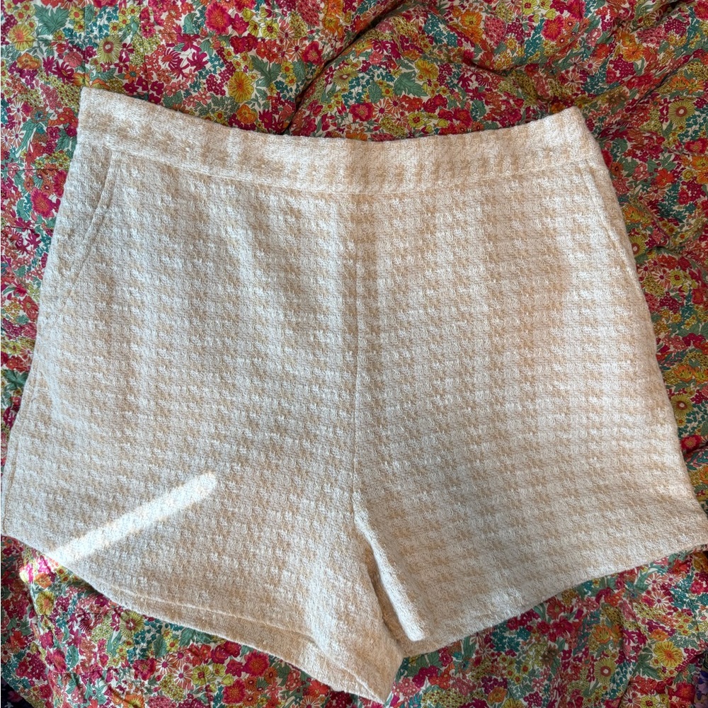 High-Waist Cream Textured Women's Shorts